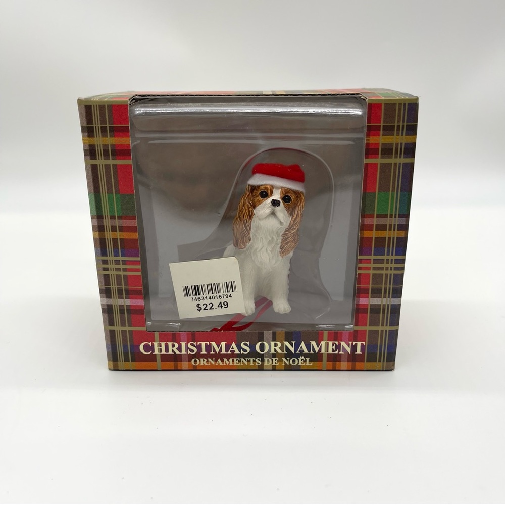 Sandicast Blenheim Cavalier King Charles Spaniel Santa Hat Christmas Ornament